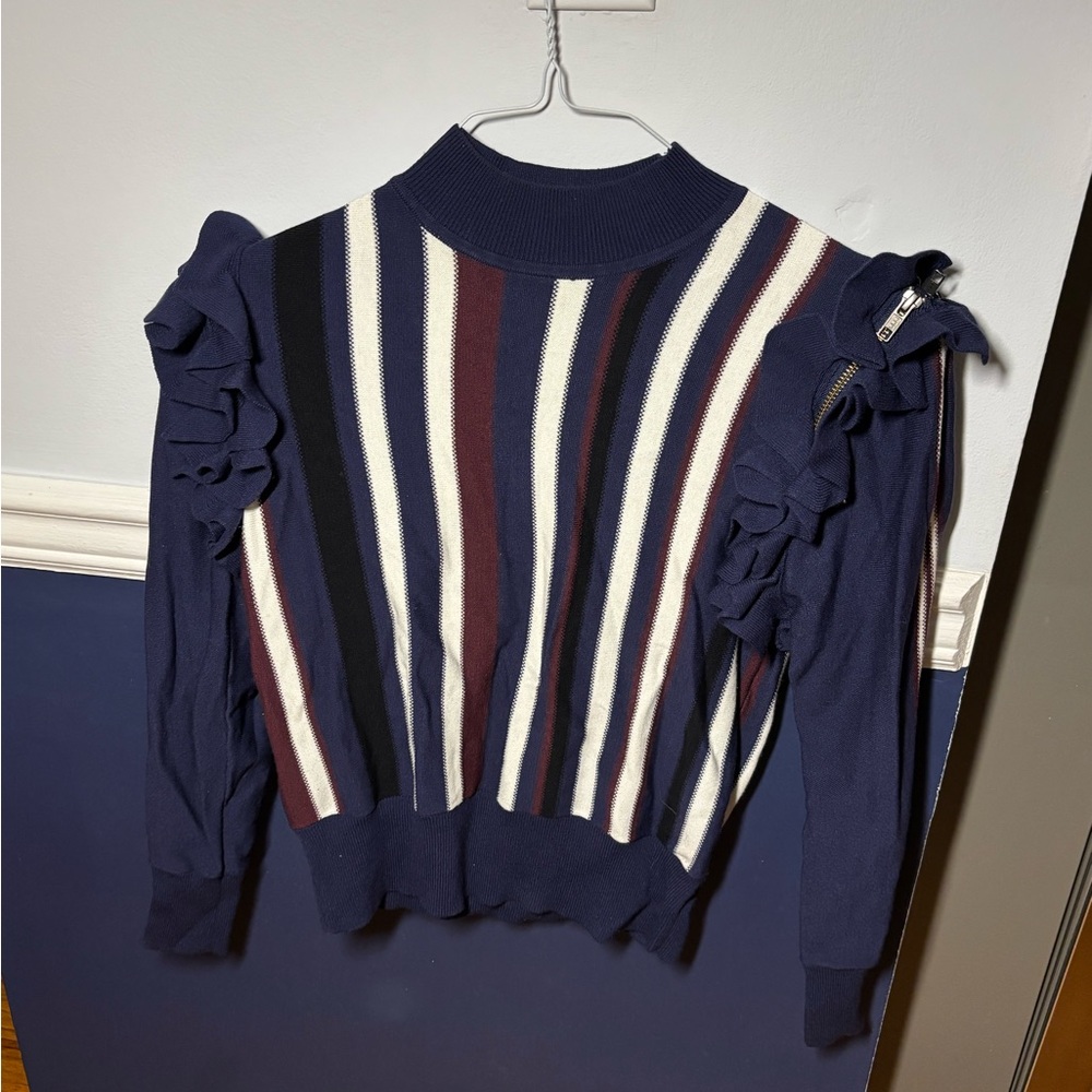 Halogen Multicolor Striped Ruffle Sweater